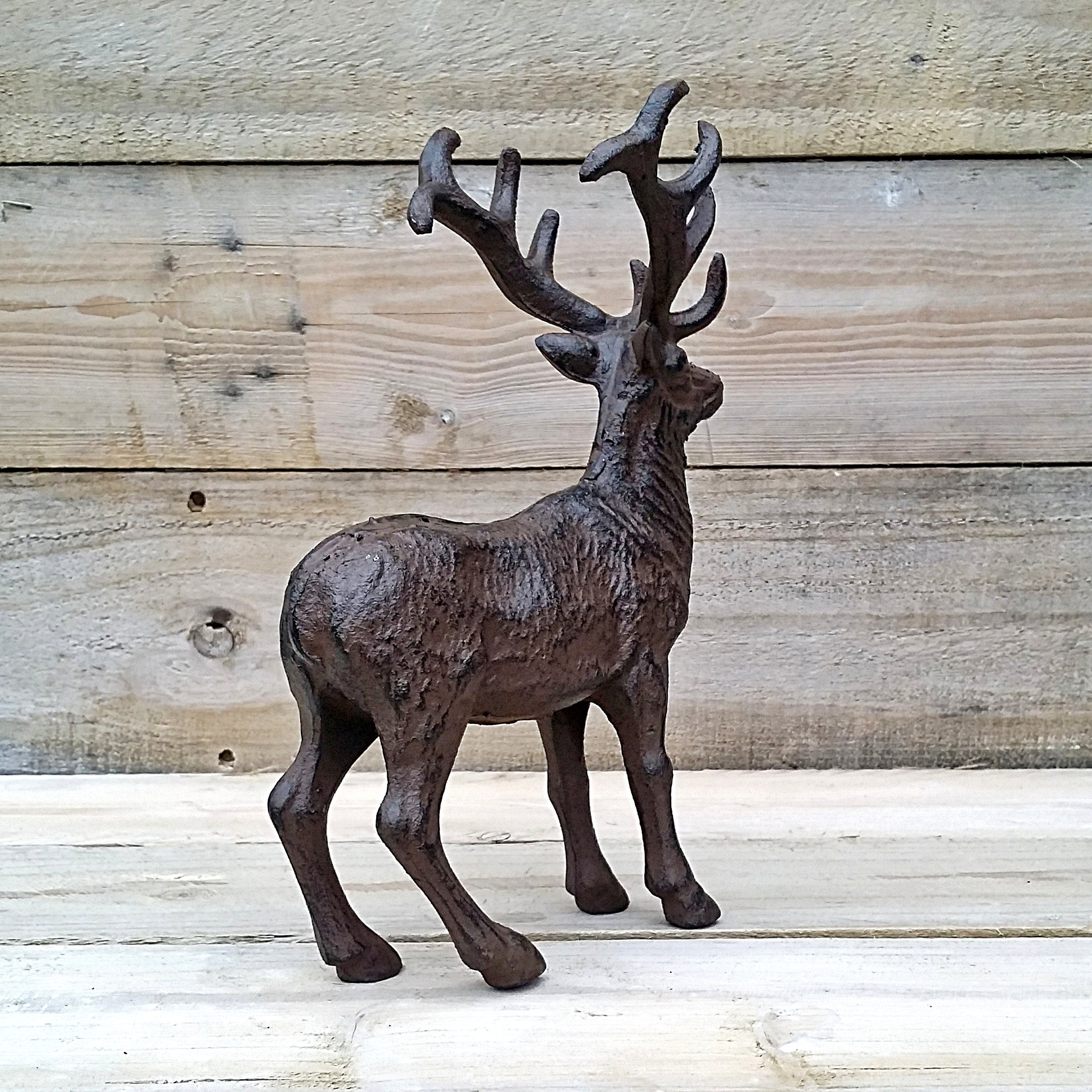 CIERVO ESCULTURA CORNAMENTA VENADO FIGURA HIERRO FUNDIDO CAZA CAZADOR