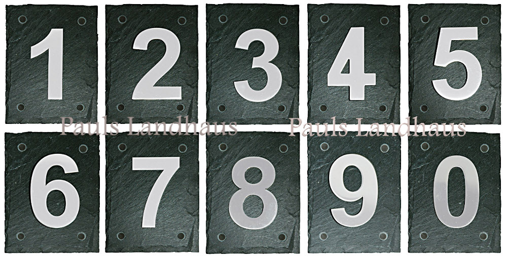 HAUSNUMMER /"6/" SECHS EINSSTELLIG EDELSTAHL SCHIEFERPLATTE SCHIEFER NATURSCHIEFER